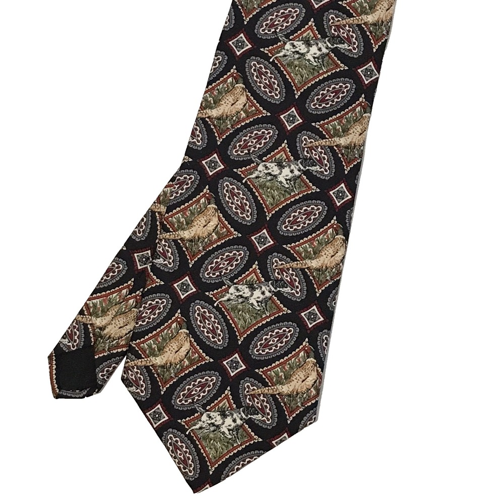 Ducks Unlimited  Silk Tie Hunting Dogs Pheasants Geometric Nature Made in USA
